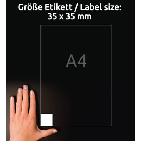 Etichette adesive Avery in carta bianca coprente per stampa QR code 35 et/foglio 35x35 mm -conf. 25 fogli L7120-25